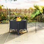 Fire Pit Portable Round, 58cm, Black with Grill Grate, Ash Catcher and Poker for Garden Camping Bonfire Picnic BBQ