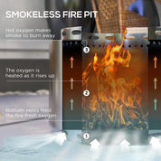 Smokeless Fire Pit Portable Wood Burning, 48.5cm, Silver Stainless Steel with Poker for Garden Camping Bonfire Party