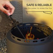 Smokeless Fire Pit Portable Wood Burning, 48.5cm, Black with Poker for Garden Camping Bonfire Party
