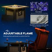Gas Fire Pit Table, 50,000 BTU, Brown with Cover and Glass Beads