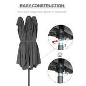 Double-Sided Sun Umbrella Canopy 4.6m Crank Shade with Cross Base, Grey