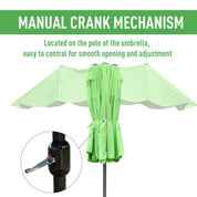 Double-Sided Sun Umbrella Canopy 4.6m Crank Shade with Cross Base, Green