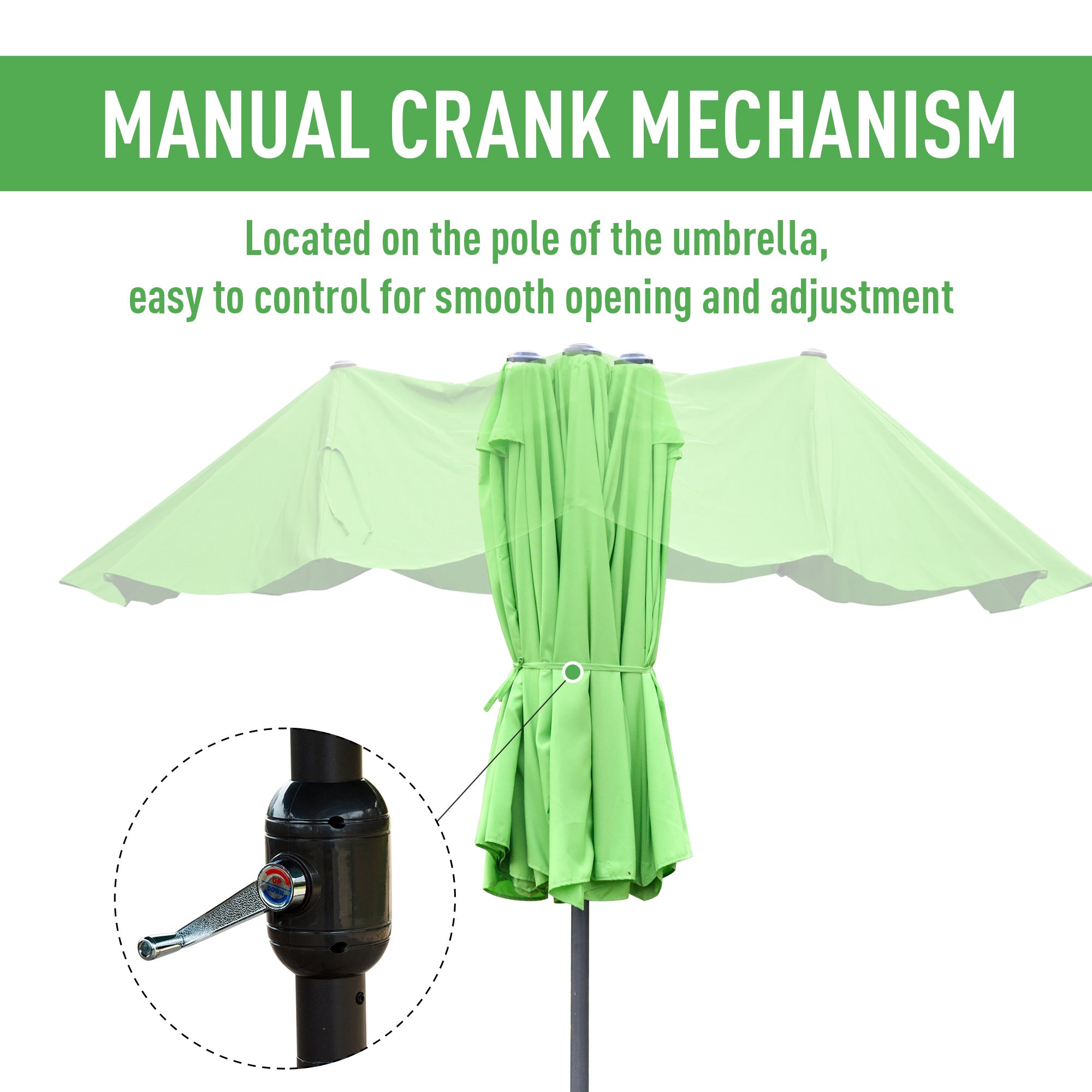 Double-Sided Sun Umbrella Canopy 4.6m Crank Shade with Cross Base, Green