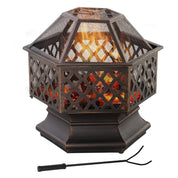Fire Pit Wood Burning Firebowl, Portable, Bronze with Screen Cover and Poker for Patio Backyard