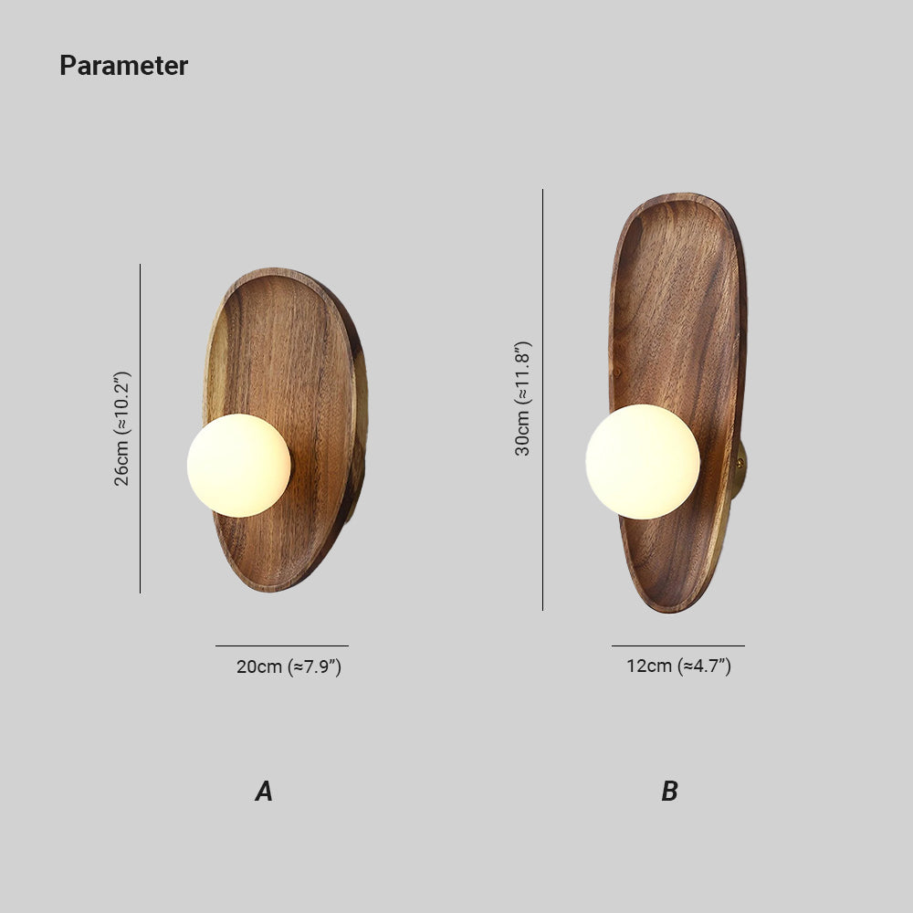 Muto Naturel Bois Verre Noyer Applique Murale Chambre à Coucher Salon