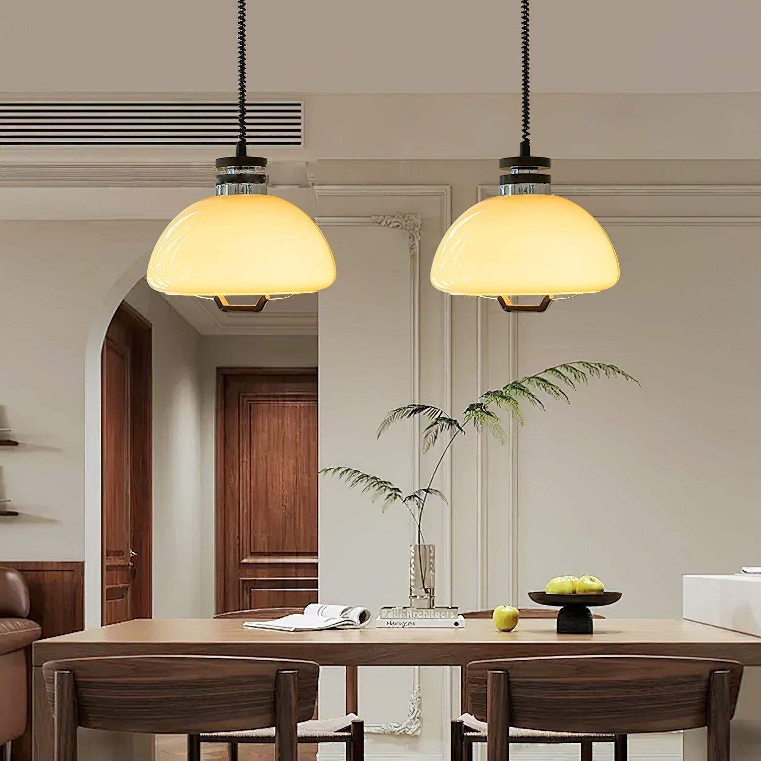 Pendant Light Beige Glass Wood - SCALAR | Cosy Glow