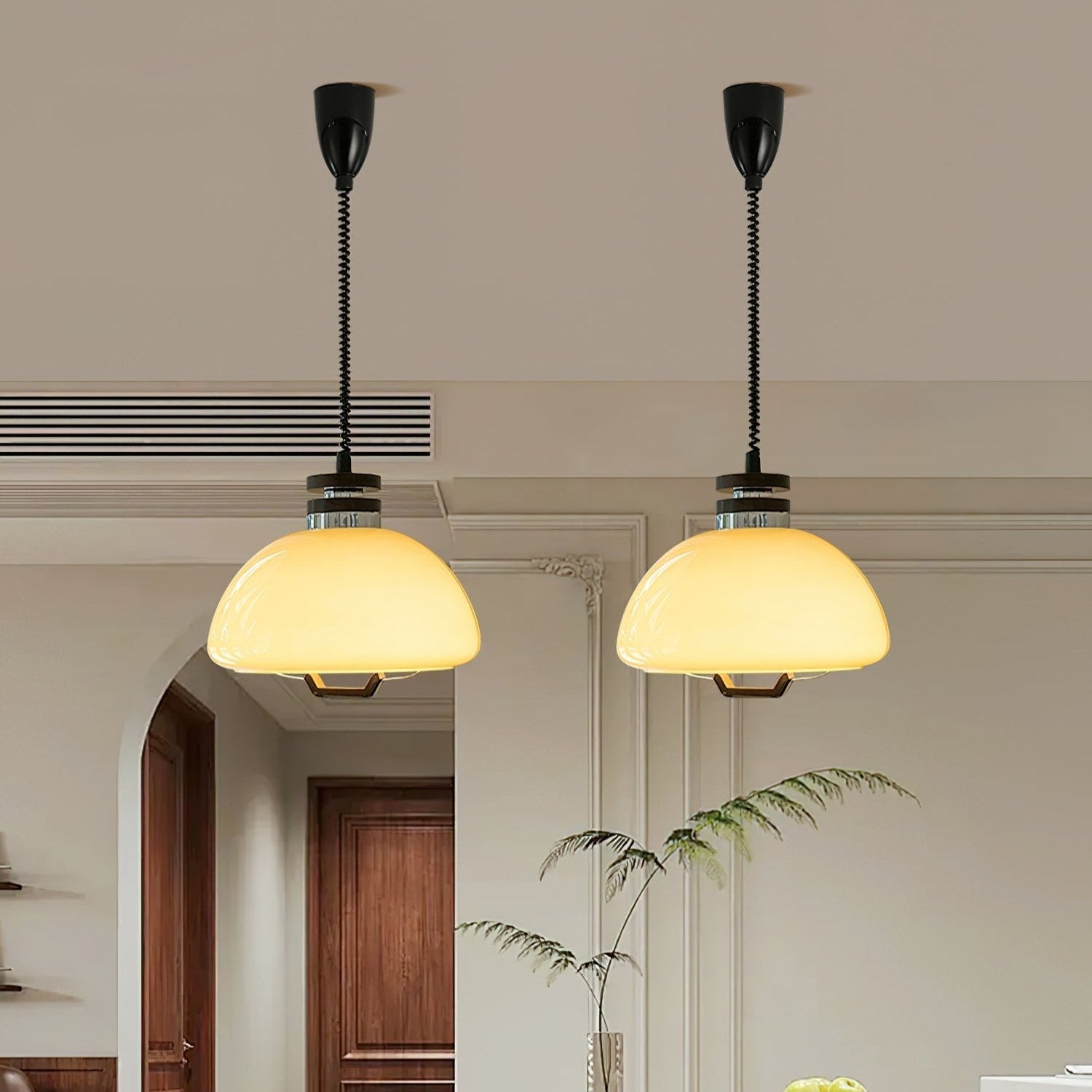 Pendant Light Beige Glass Wood - SCALAR | Cosy Glow