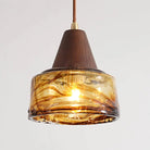 Vintage glass pendant light with wood accent