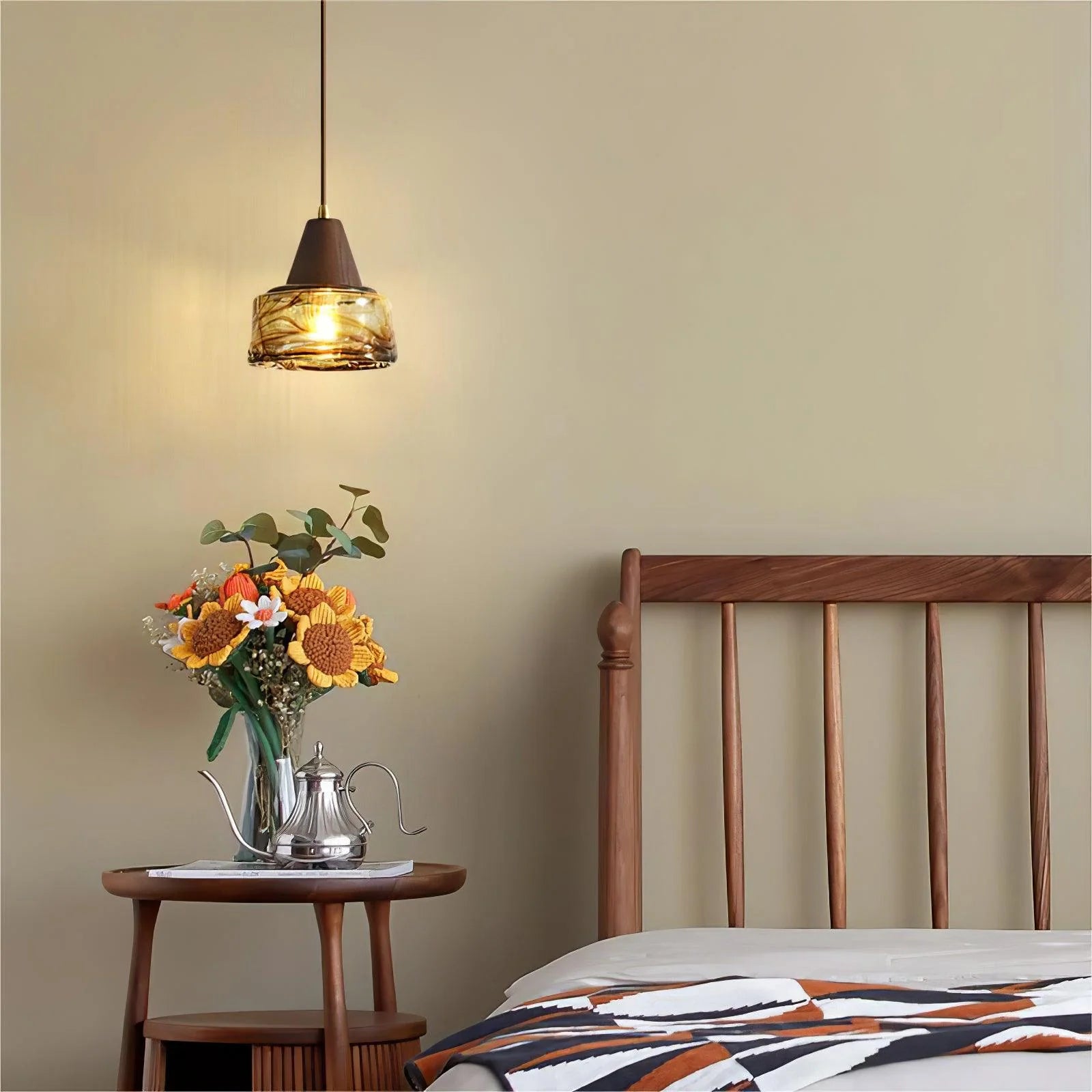 Hailie Vintage Rond Bois Verre Suspension Salle à Manger Chambre