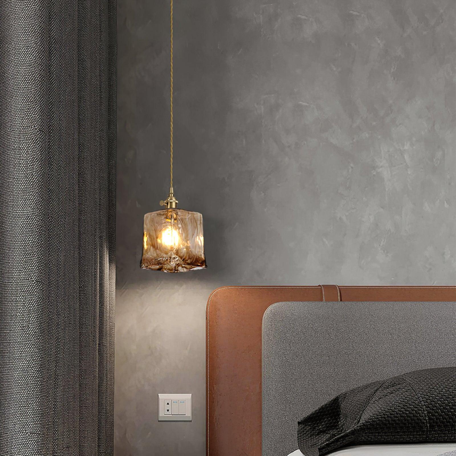 Pendant Light Brown Glass Brass - SAMARA | Vintage Elegance
