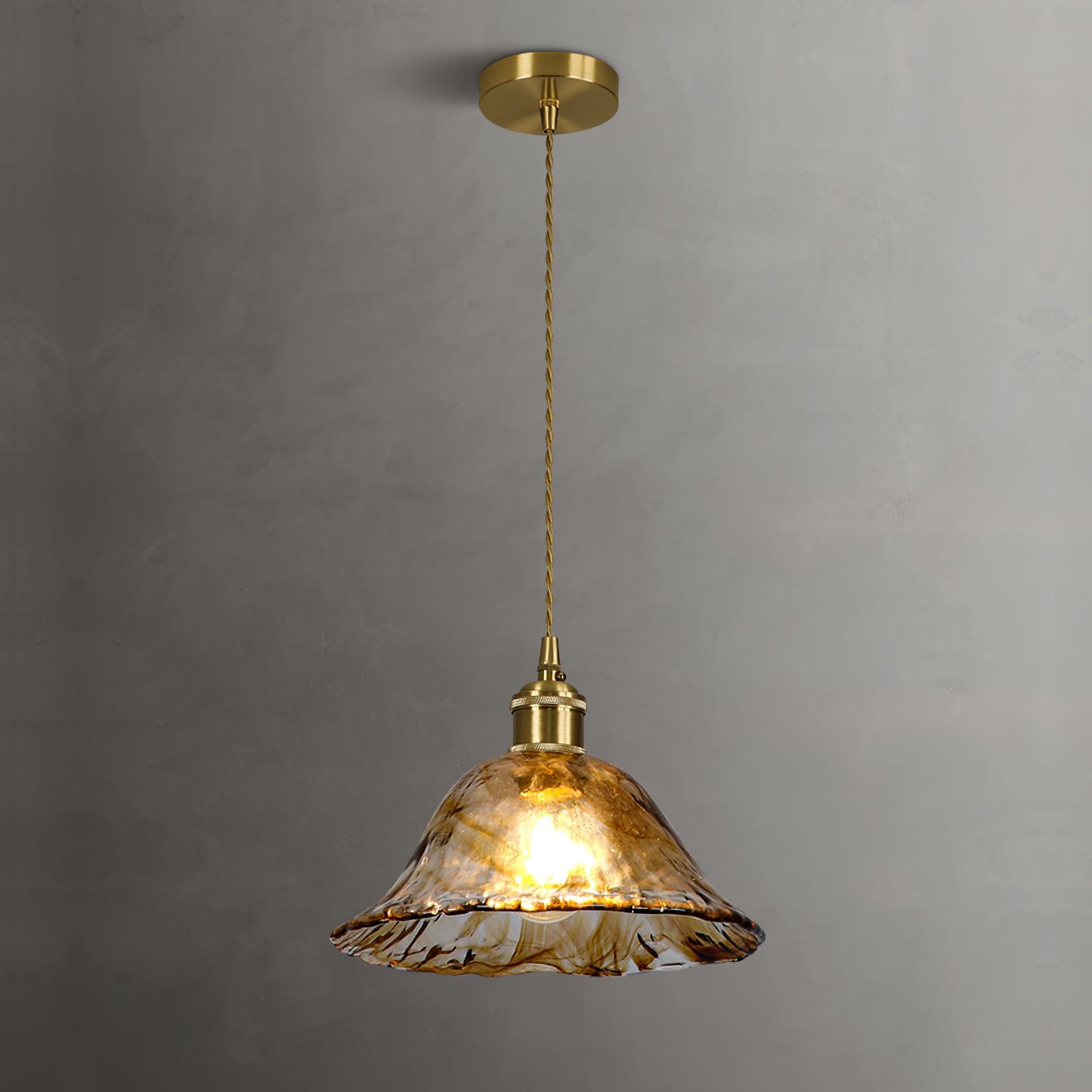 Pendant Light Brown Glass Brass - SAMARA | Vintage Elegance