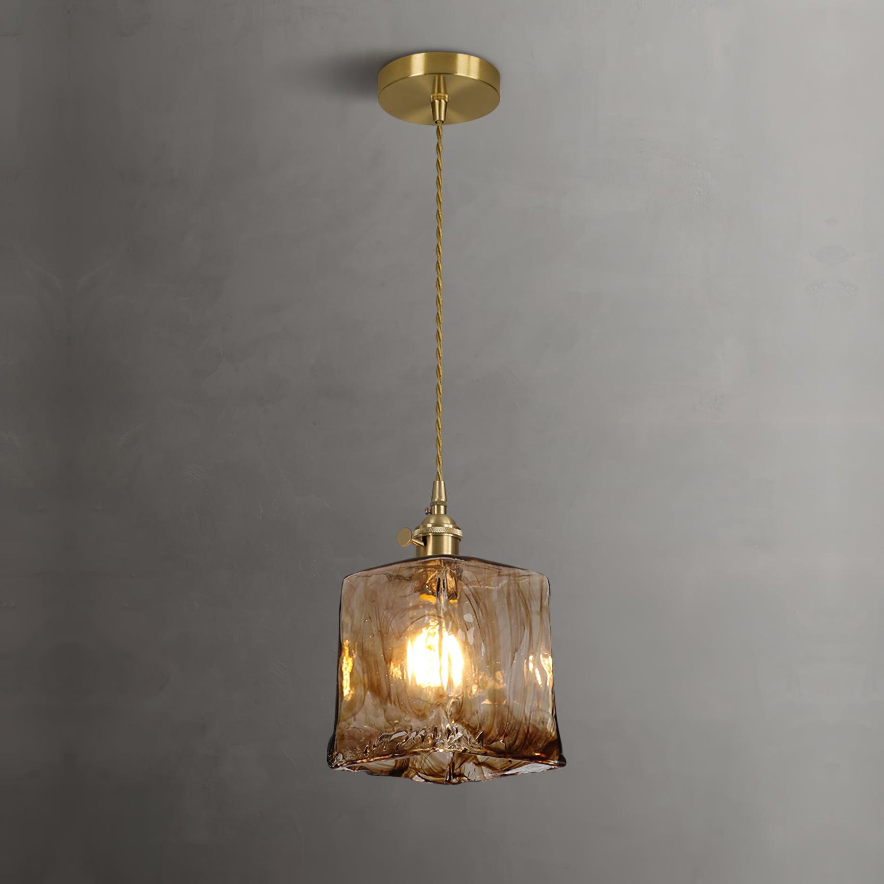 Pendant Light Brown Glass Brass - SAMARA | Vintage Elegance