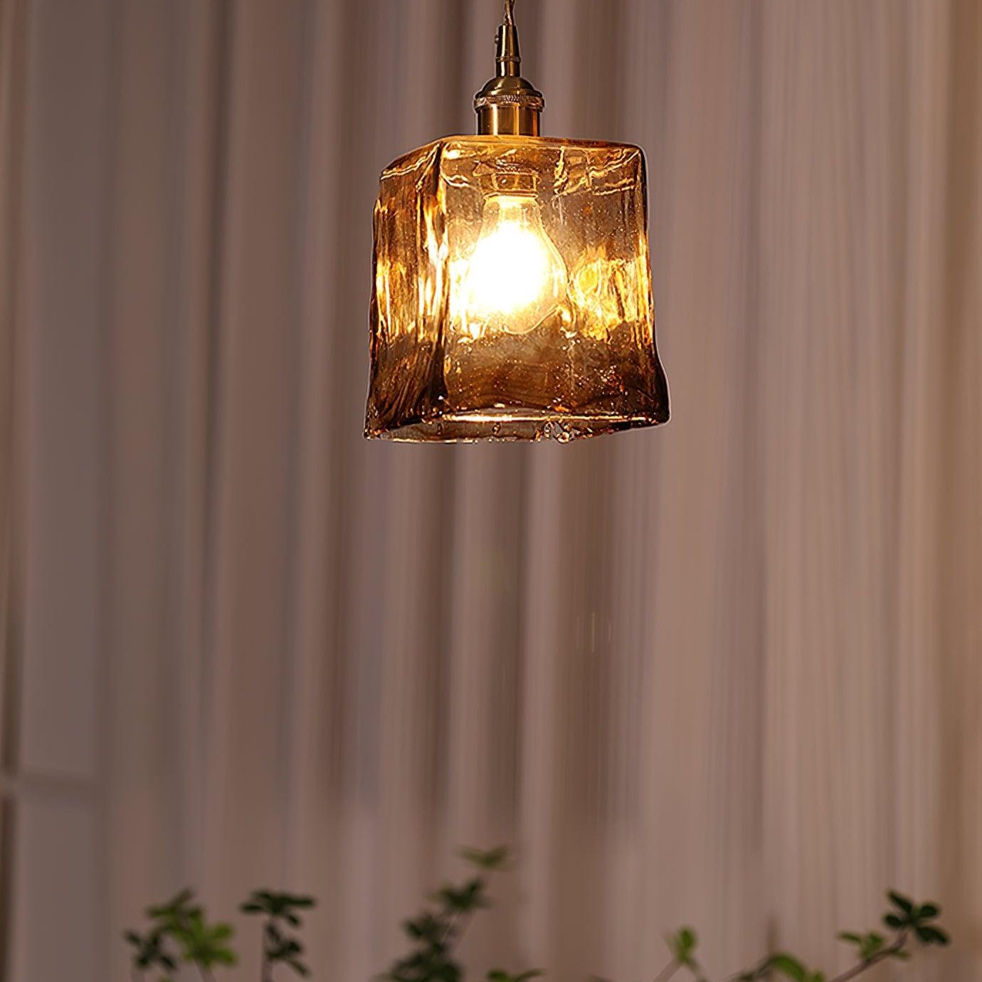 Pendant Light Brown Glass Brass - SAMARA | Vintage Elegance