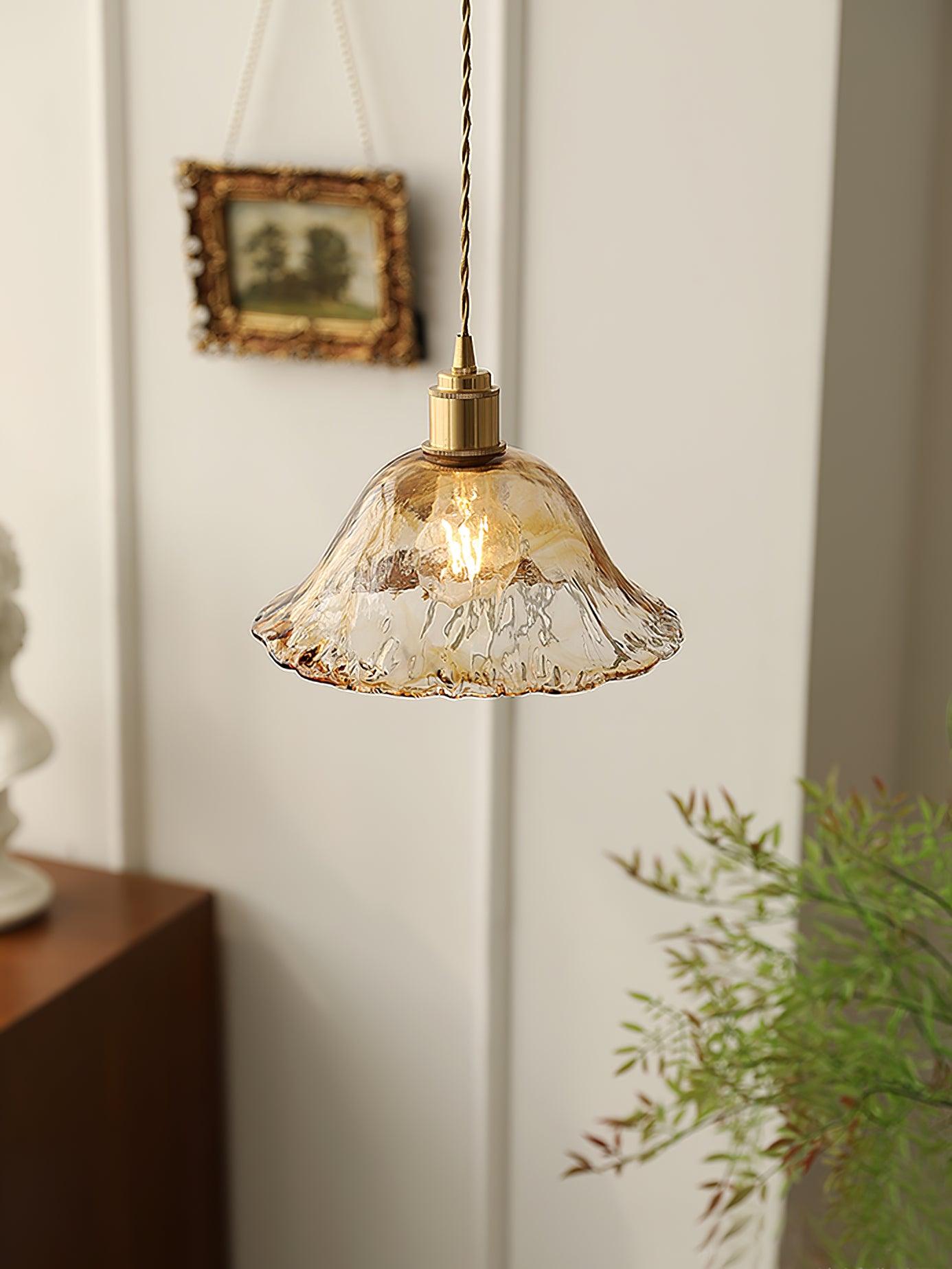 Pendant Light Brown Glass Brass - SAMARA | Vintage Elegance