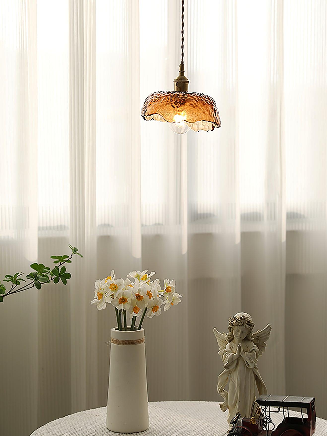 Pendant Light Brown Glass Brass - SAMARA | Vintage Elegance