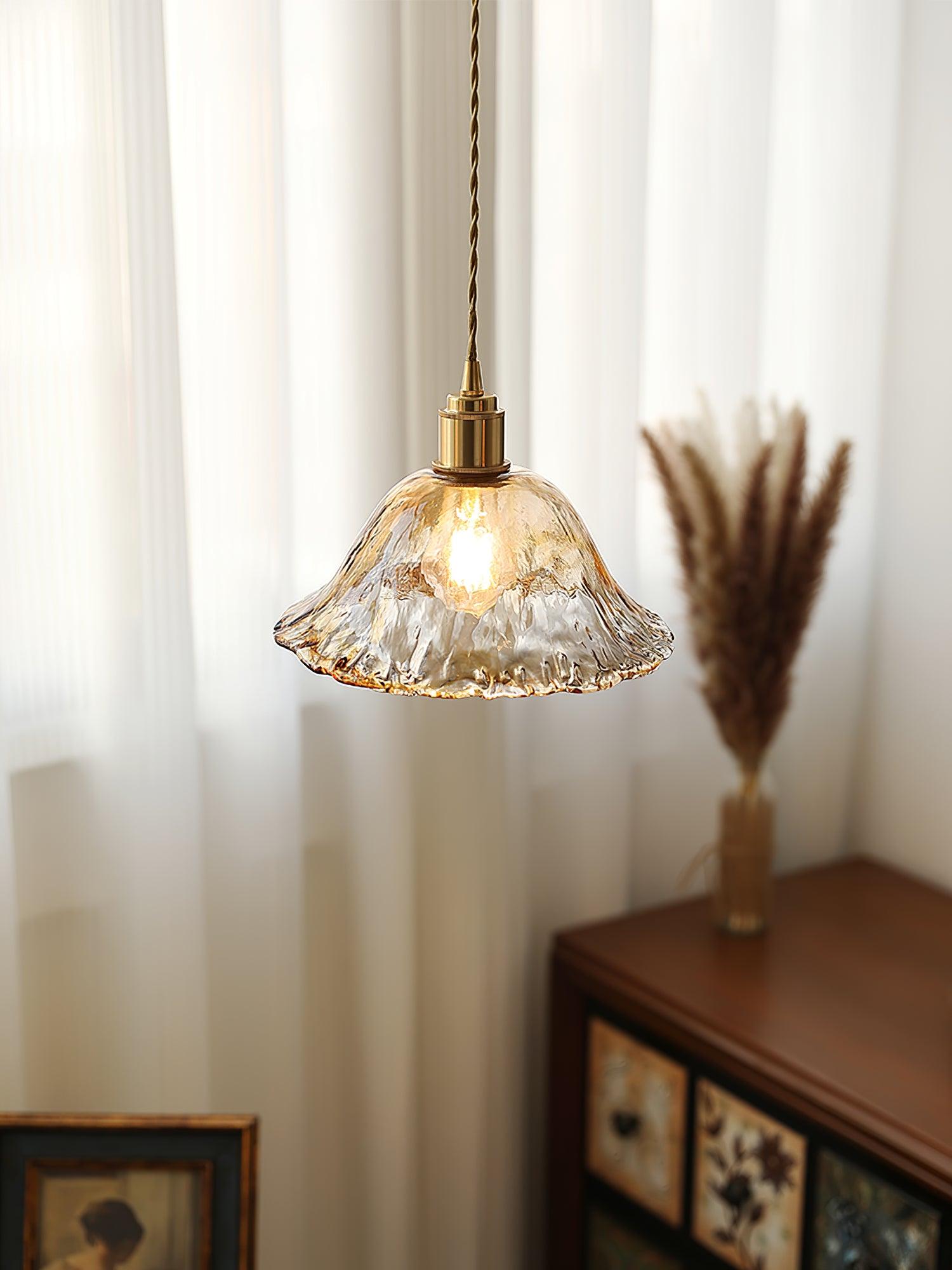 Pendant Light Brown Glass Brass - SAMARA | Vintage Elegance