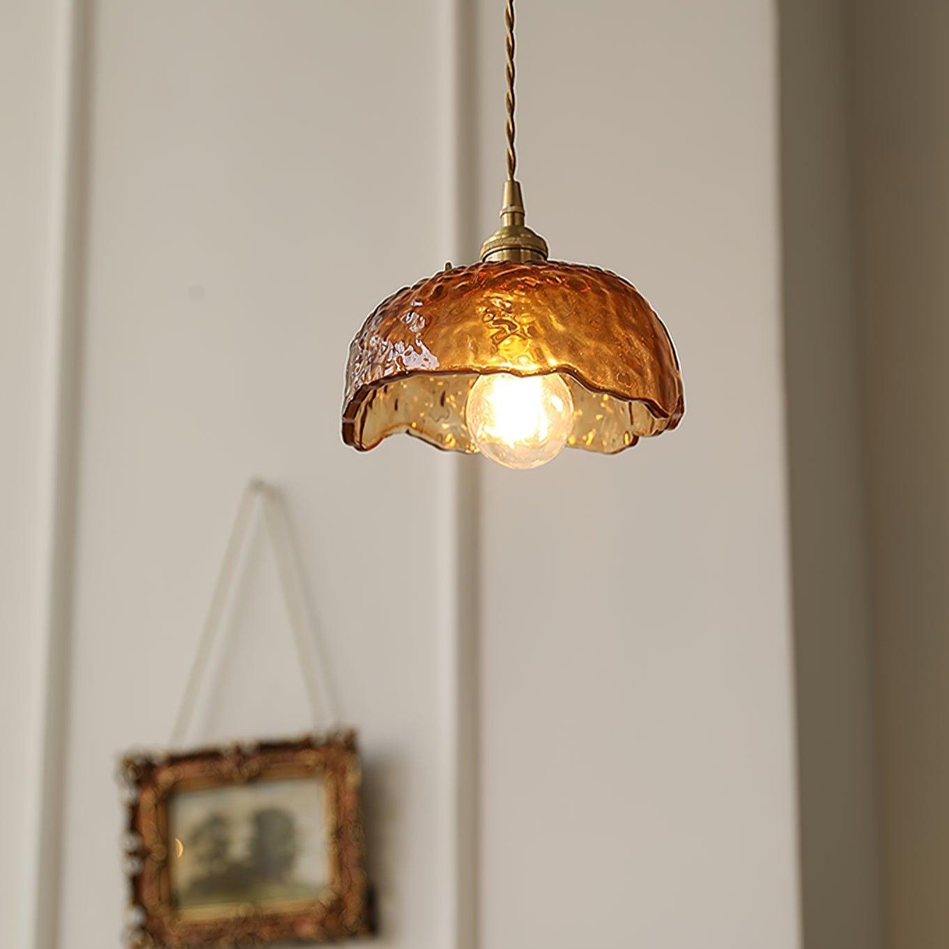 Pendant Light Brown Glass Brass - SAMARA | Vintage Elegance