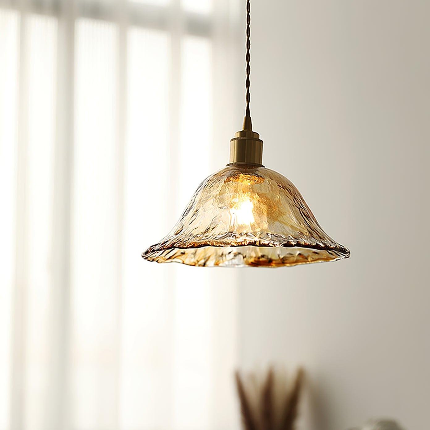 Pendant Light Brown Glass Brass - SAMARA | Vintage Elegance