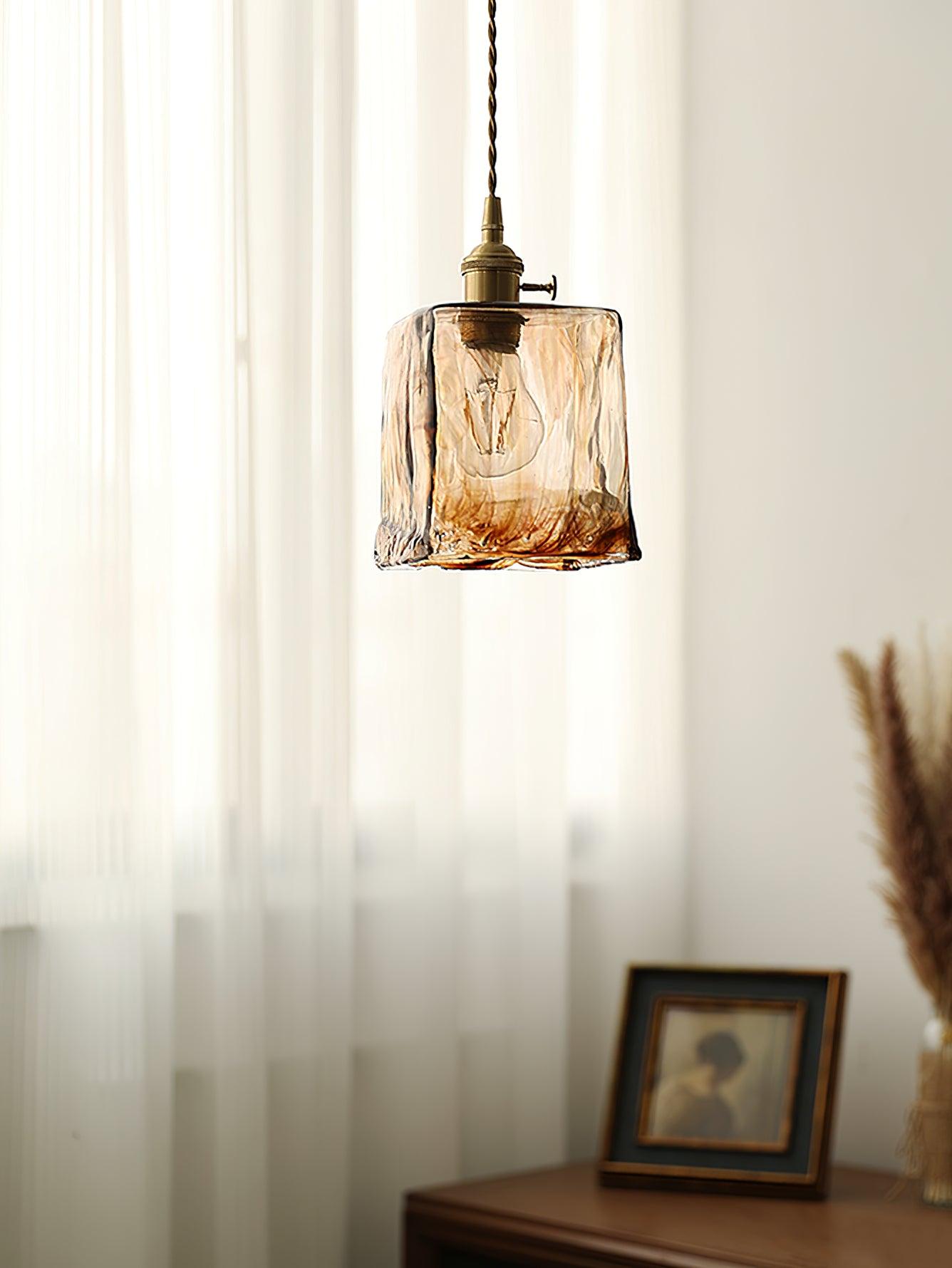 Pendant Light Brown Glass Brass - SAMARA | Vintage Elegance