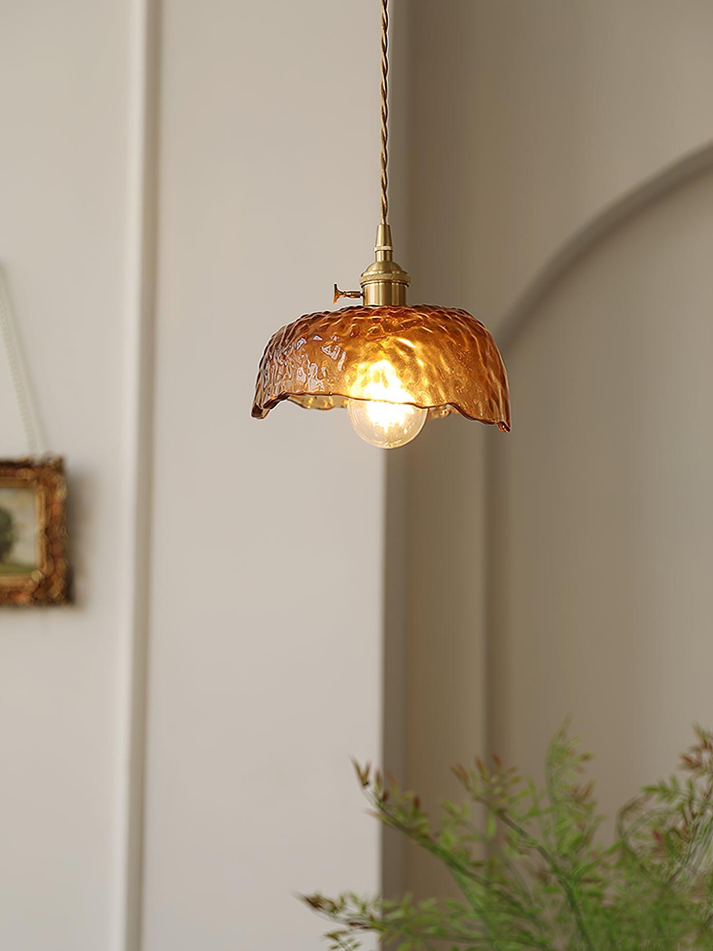 Pendant Light Brown Glass Brass - SAMARA | Vintage Elegance