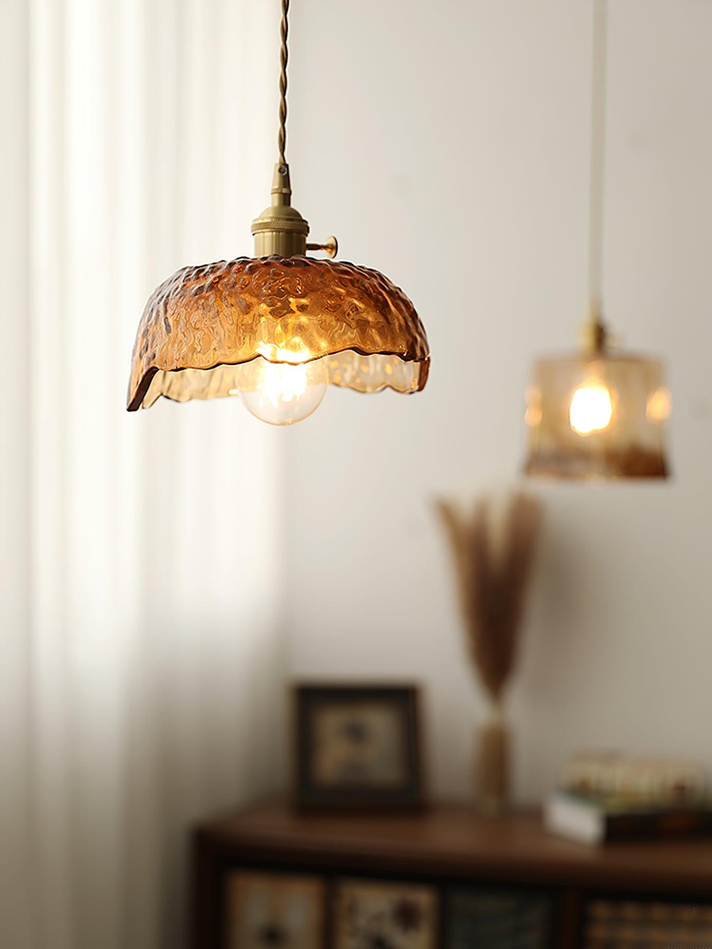 Pendant Light Brown Glass Brass - SAMARA | Vintage Elegance