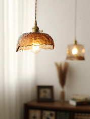 Pendant Light Brown Glass Brass - SAMARA | Vintage Elegance