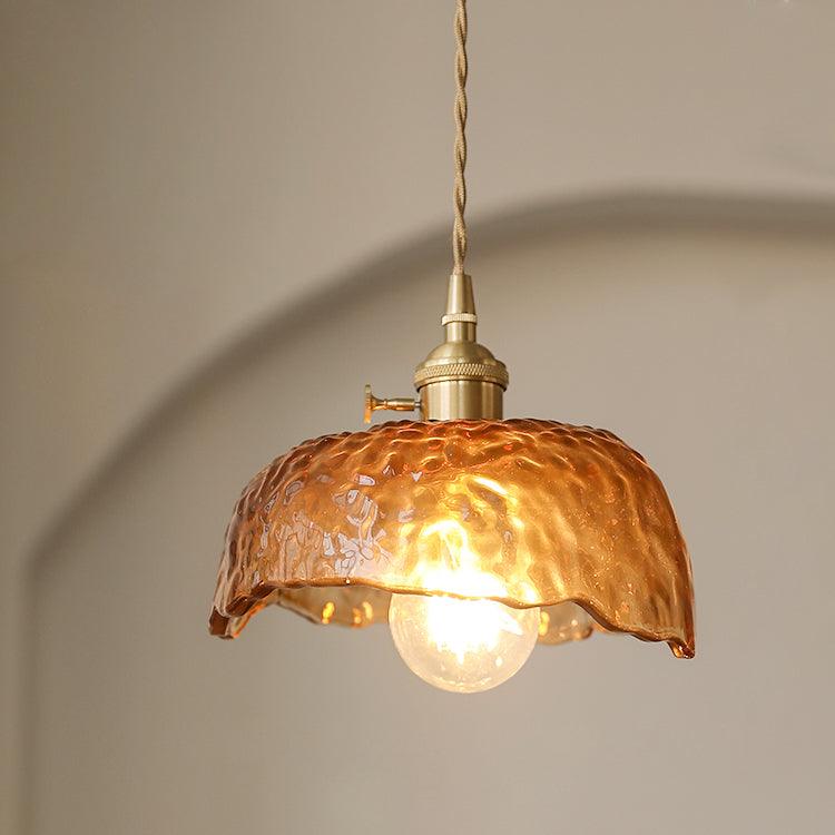 Pendant Light Brown Glass Brass - SAMARA | Vintage Elegance
