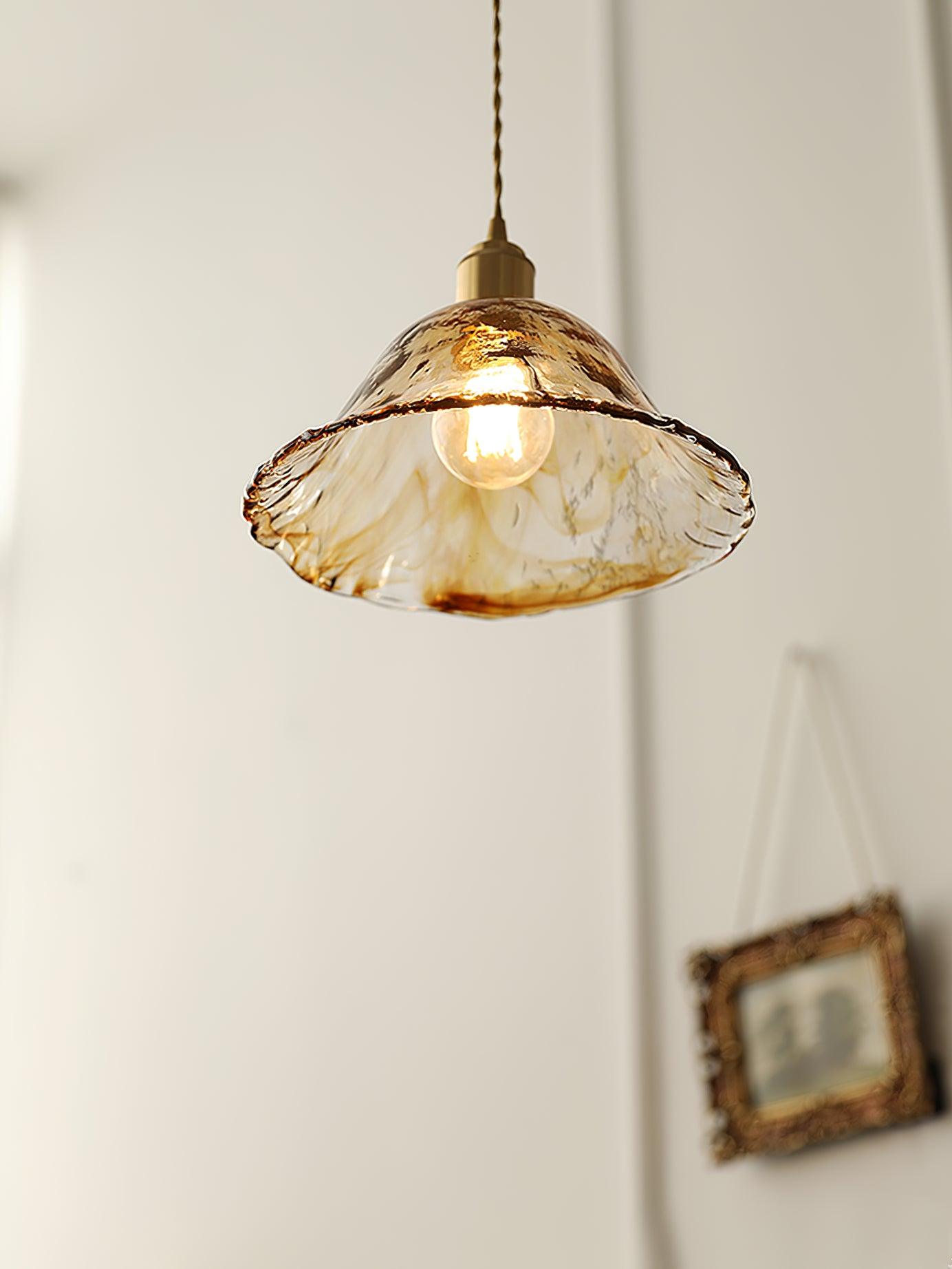 Pendant Light Brown Glass Brass - SAMARA | Vintage Elegance