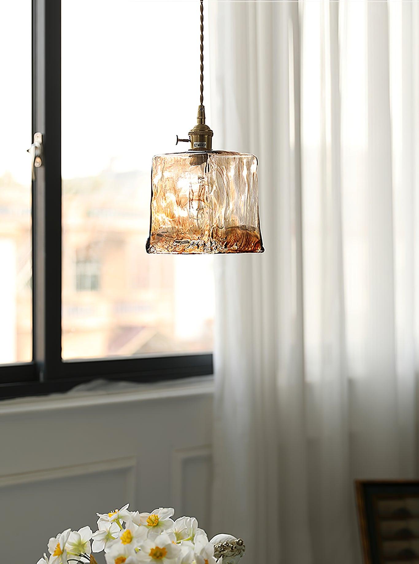 Pendant Light Brown Glass Brass - SAMARA | Vintage Elegance