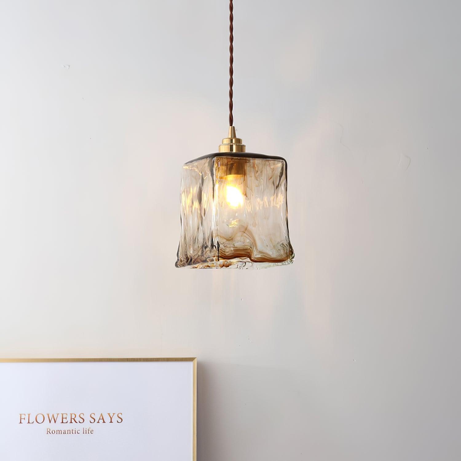 Pendant Light Brown Glass Brass - SAMARA | Vintage Elegance