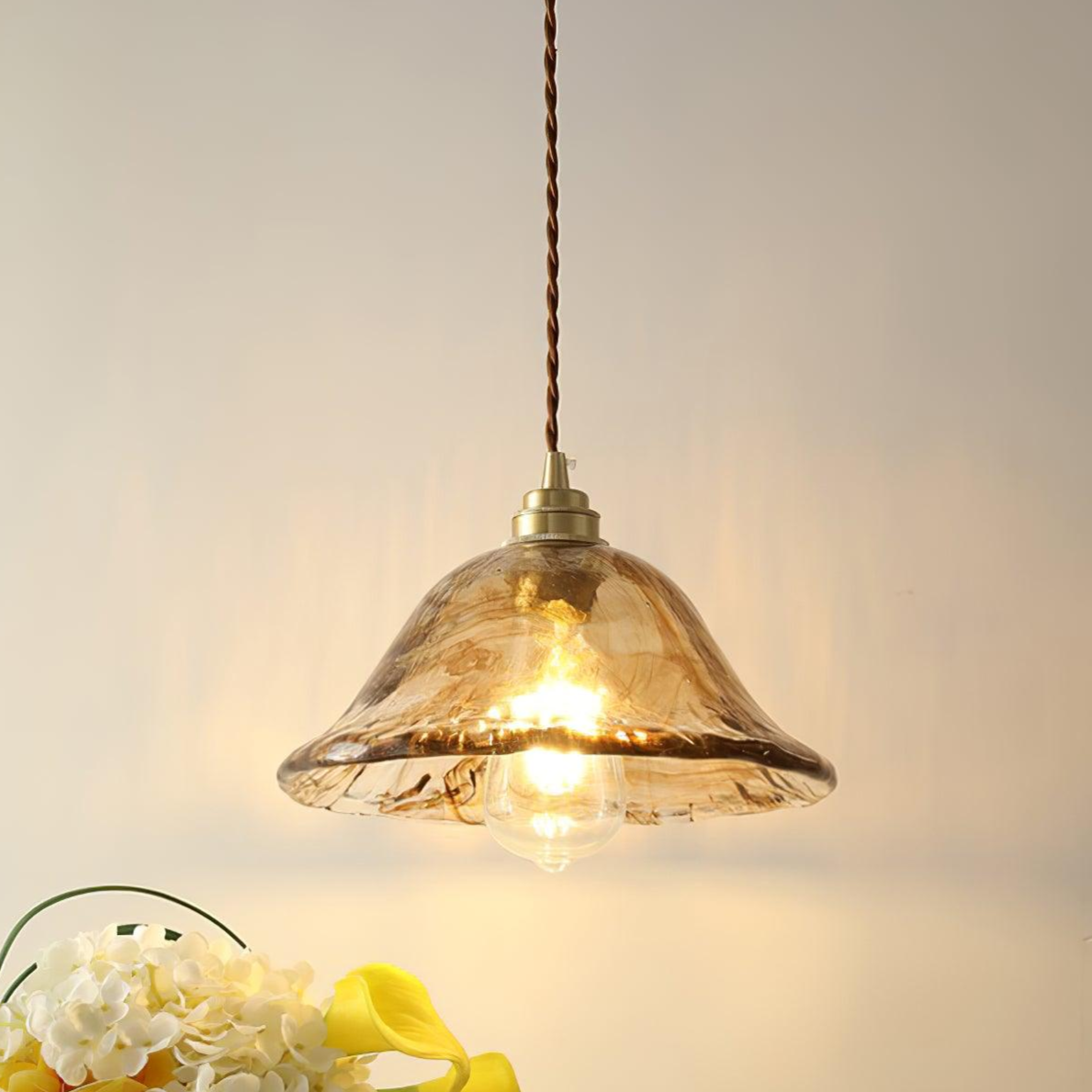 Pendant Light Brown Glass Brass - SAMARA | Vintage Elegance