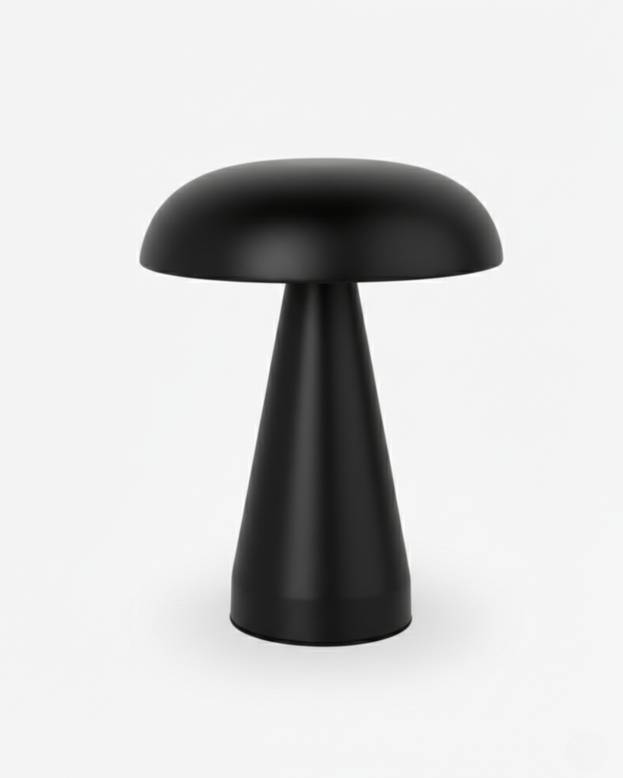 KEMI cordless table lamp, matte black mushroom dome shade on tapered conical base, rechargeable designer lighting | DecoHarmonie