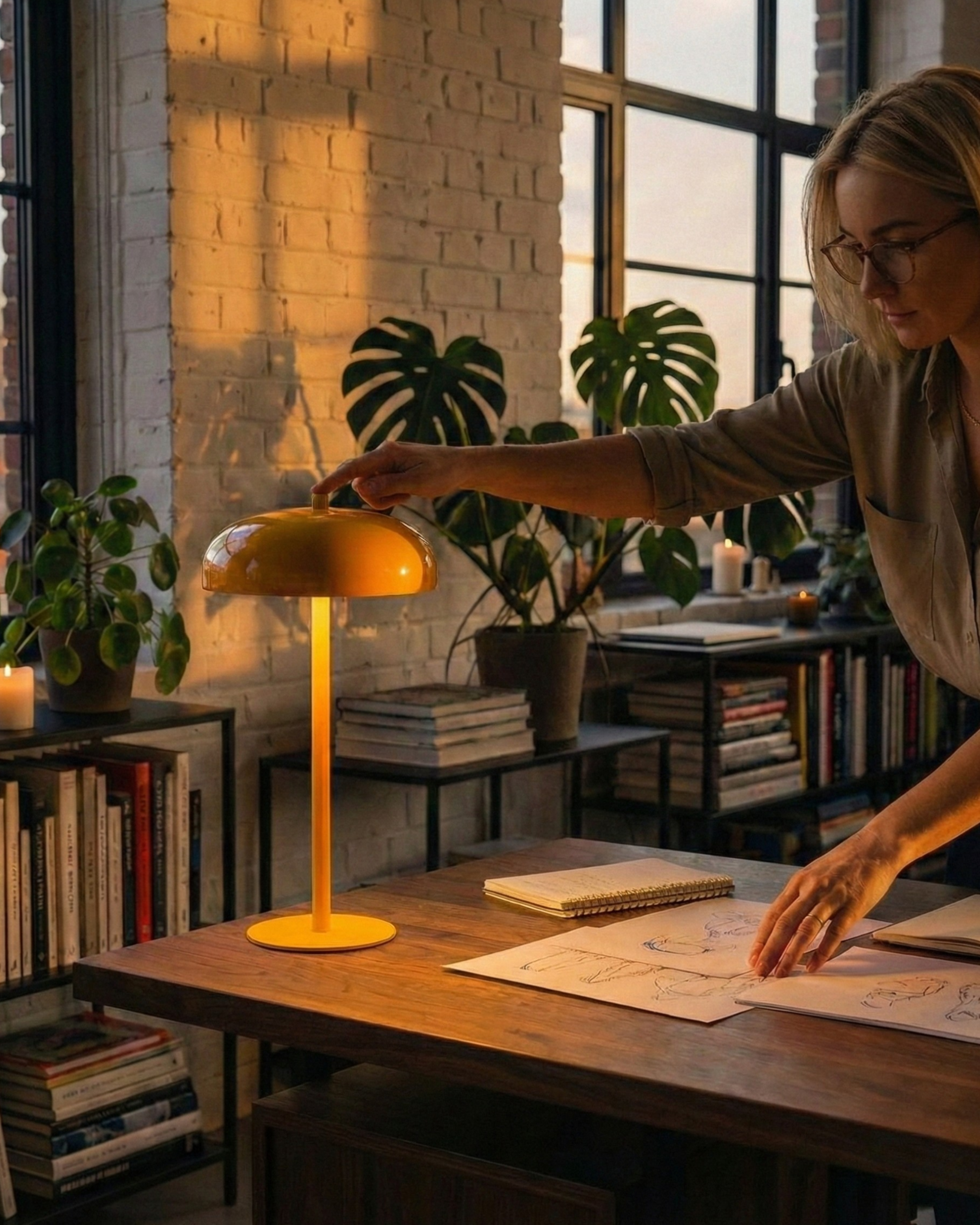 NARI cordless designer table lamp softening the light in a contemporary lounge — DecoHarmonie