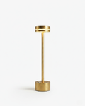 LYSA minimalist cordless table lamp in brushed brass with slim stem and disc top, rechargeable | DecoHarmonie