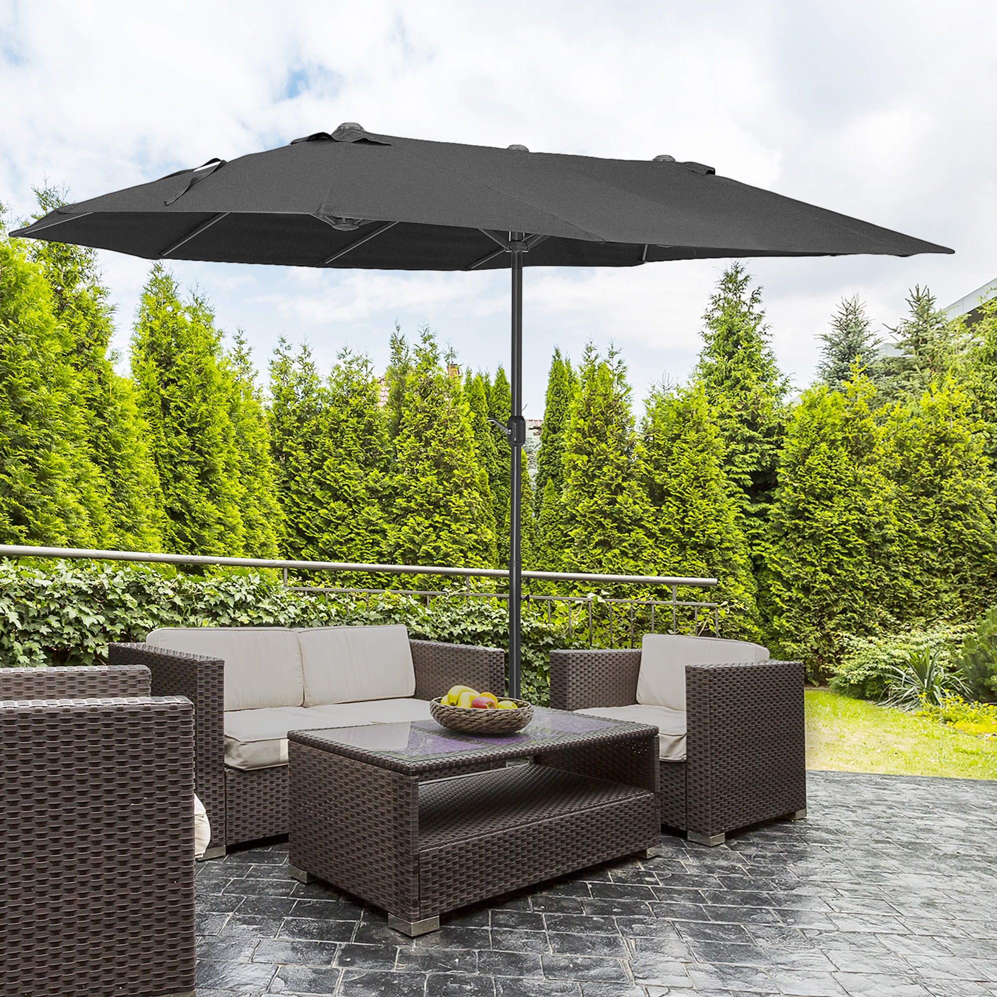 Double Garden Parasol 4.6m Outdoor Patio Sun Umbrella, Black