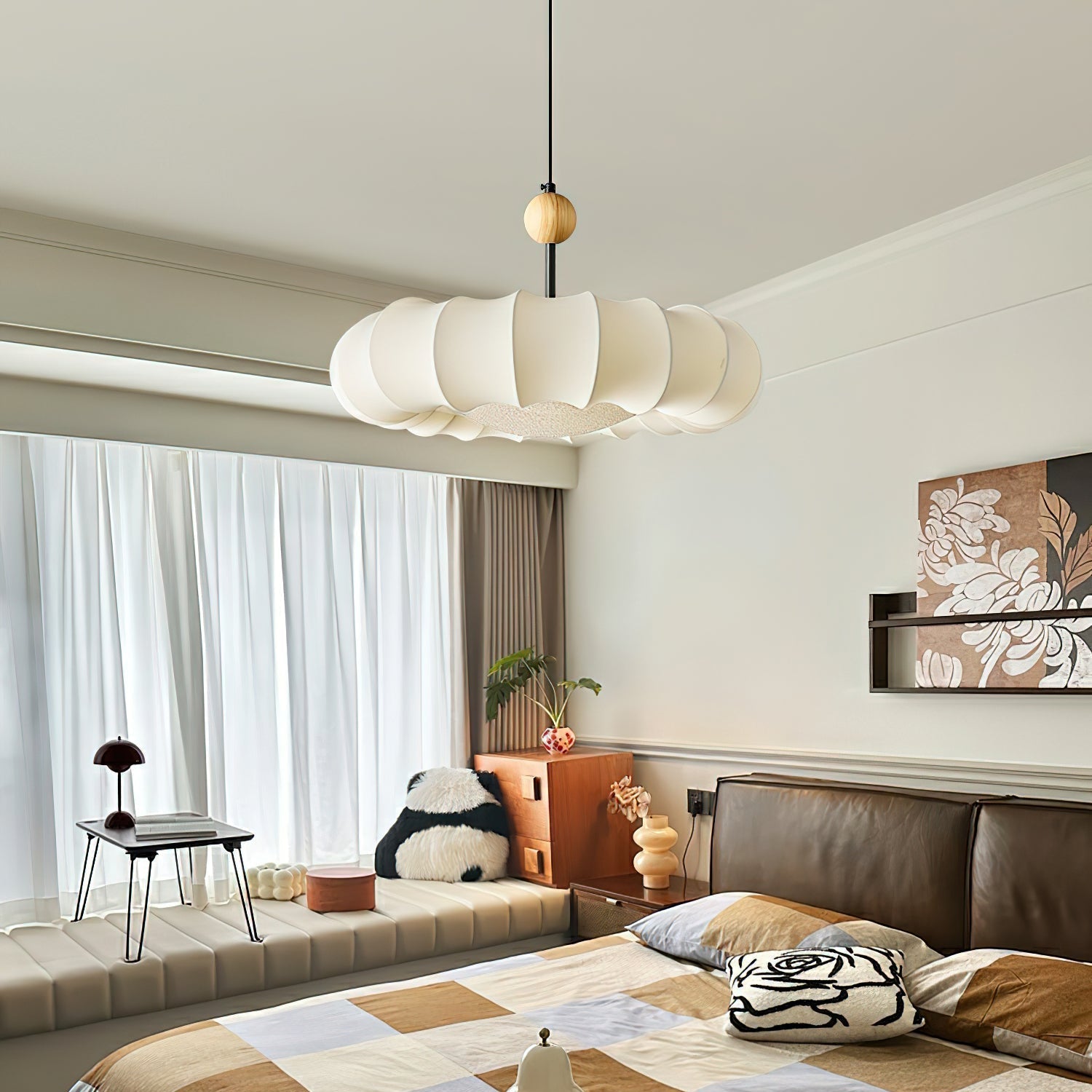Pendant Light Beige Fabric - Winnie Veil | Serene Lighting