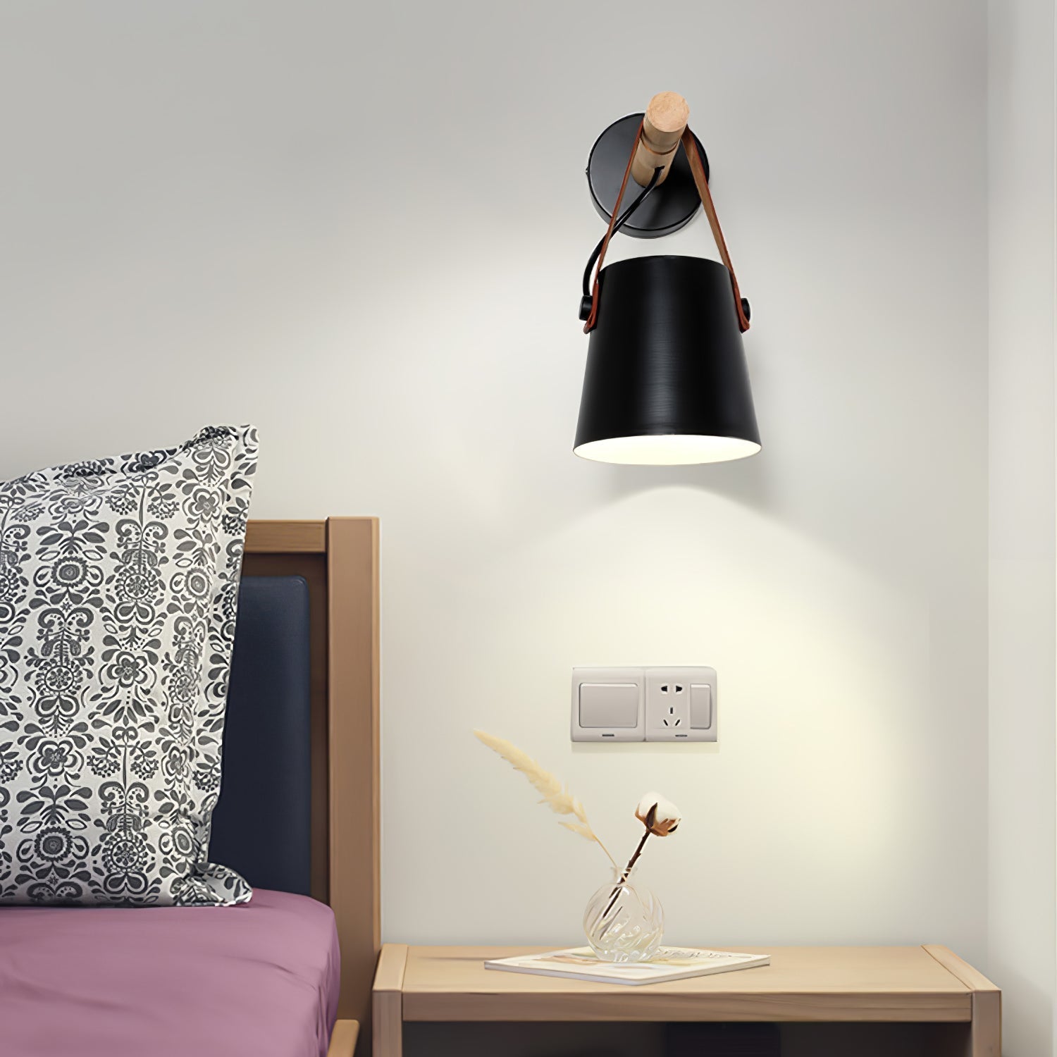 Wall Light Wood Leather - LYRAX | Elegant Lighting