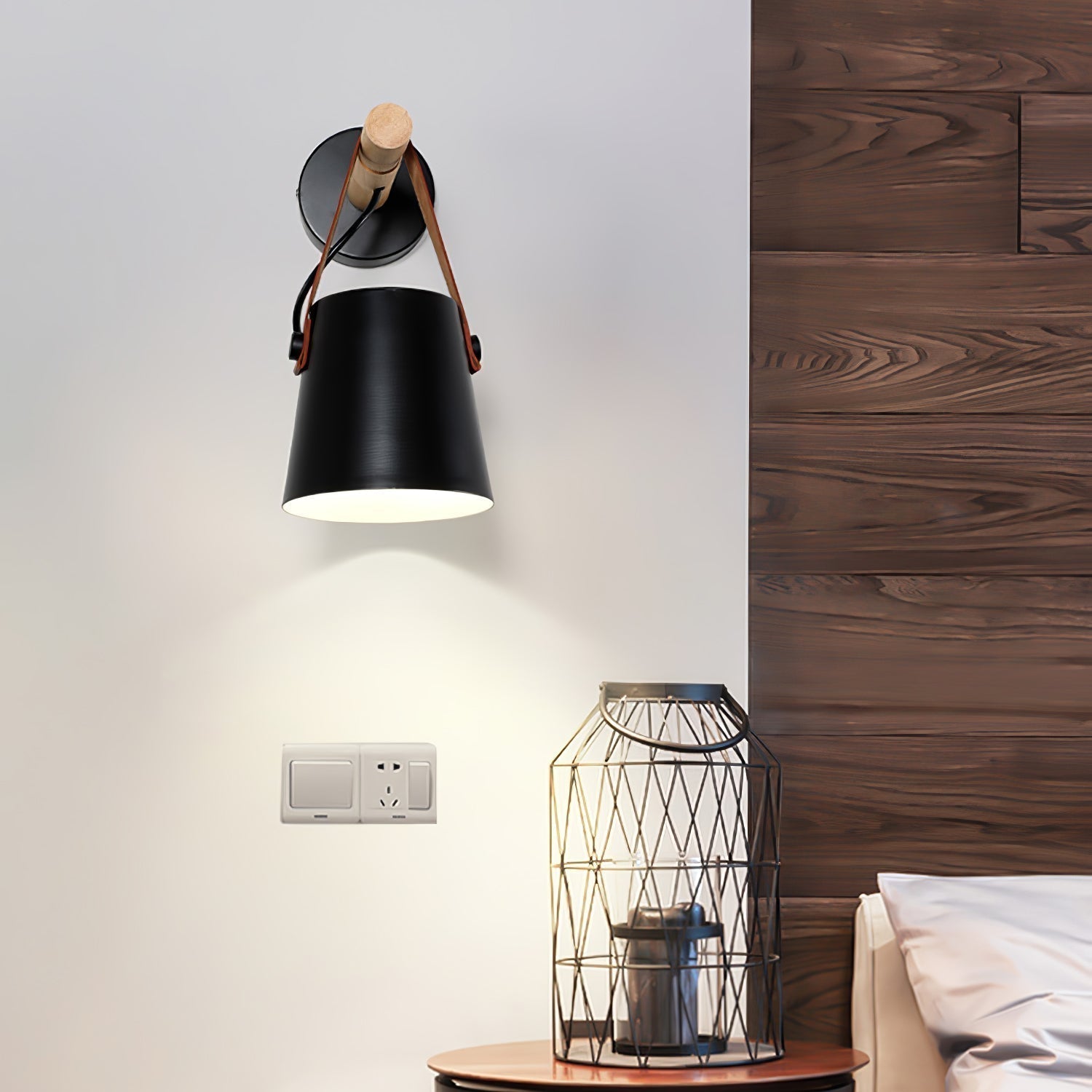 Wall Light Wood Leather - LYRAX | Elegant Lighting