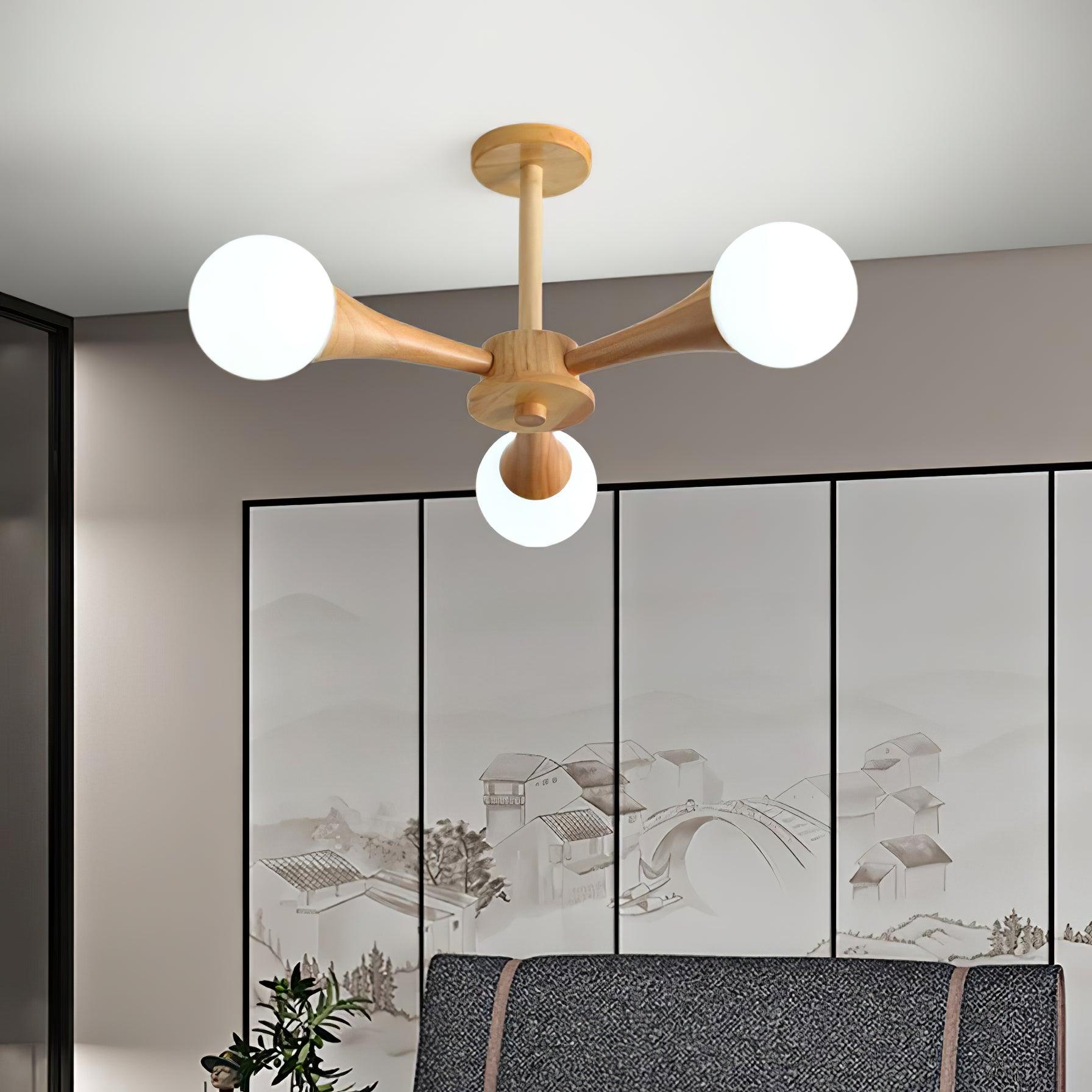 Chandelier Wood & White 3-Head - GLINTX | Luxury