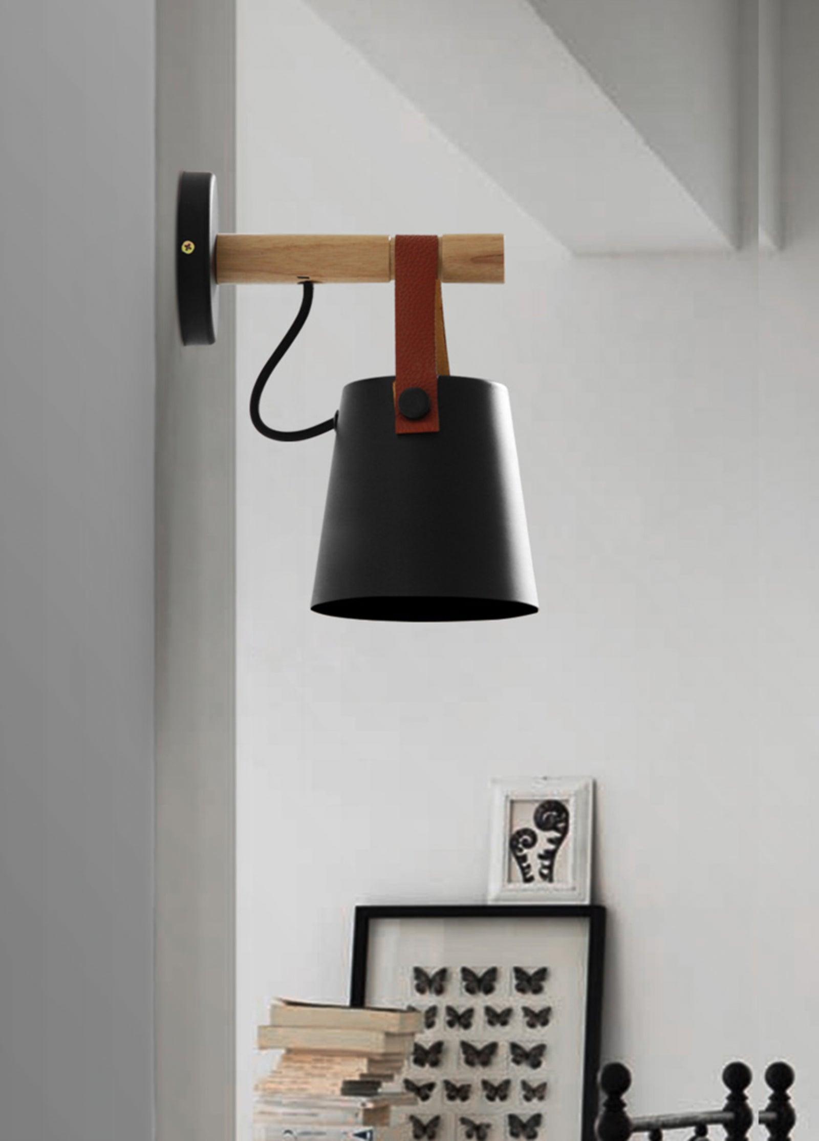 Wall Light Wood Leather - LYRAX | Elegant Lighting