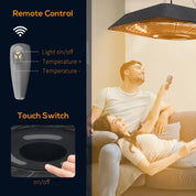 Electric Hanging Patio Heater 2000W Ceiling Mounted Halogen Heating Indoor Outdoor Remote Control Aluminium