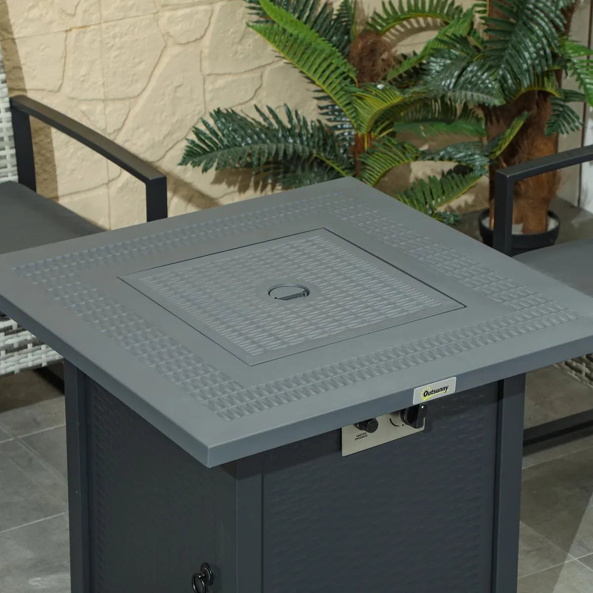 Gas Fire Pit Table, 40,000 BTU, 71×71cm, Black / Dark Grey