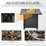 Gas Fire Pit Table Square Propane, 40,000 BTU, 71×71×62cm, Black, Rattan Smokeless with Protective Cover, Lava Rocks and Lid for Patio