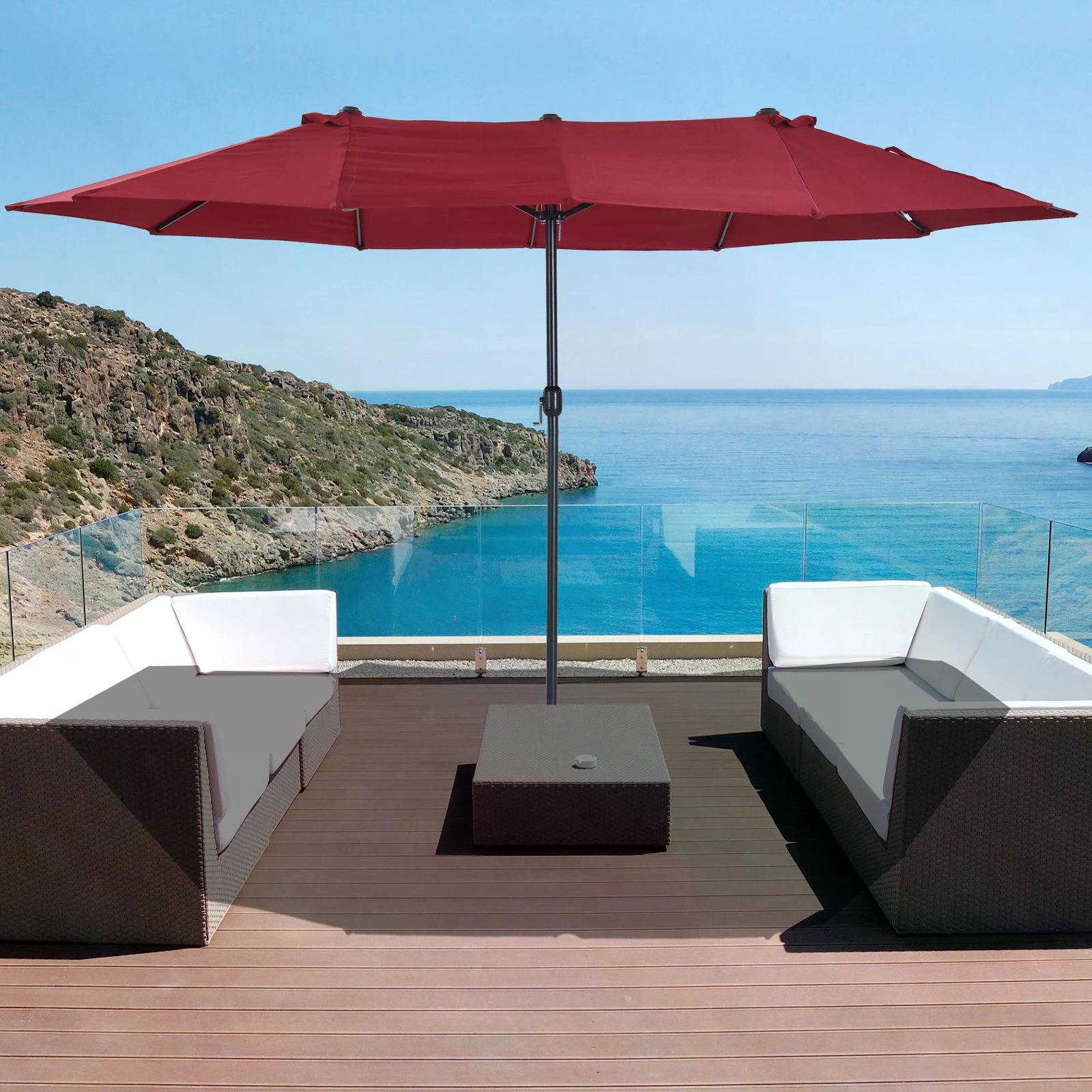 Double-Sided Patio Parasol Sun Umbrella 4.6m, Wine Red