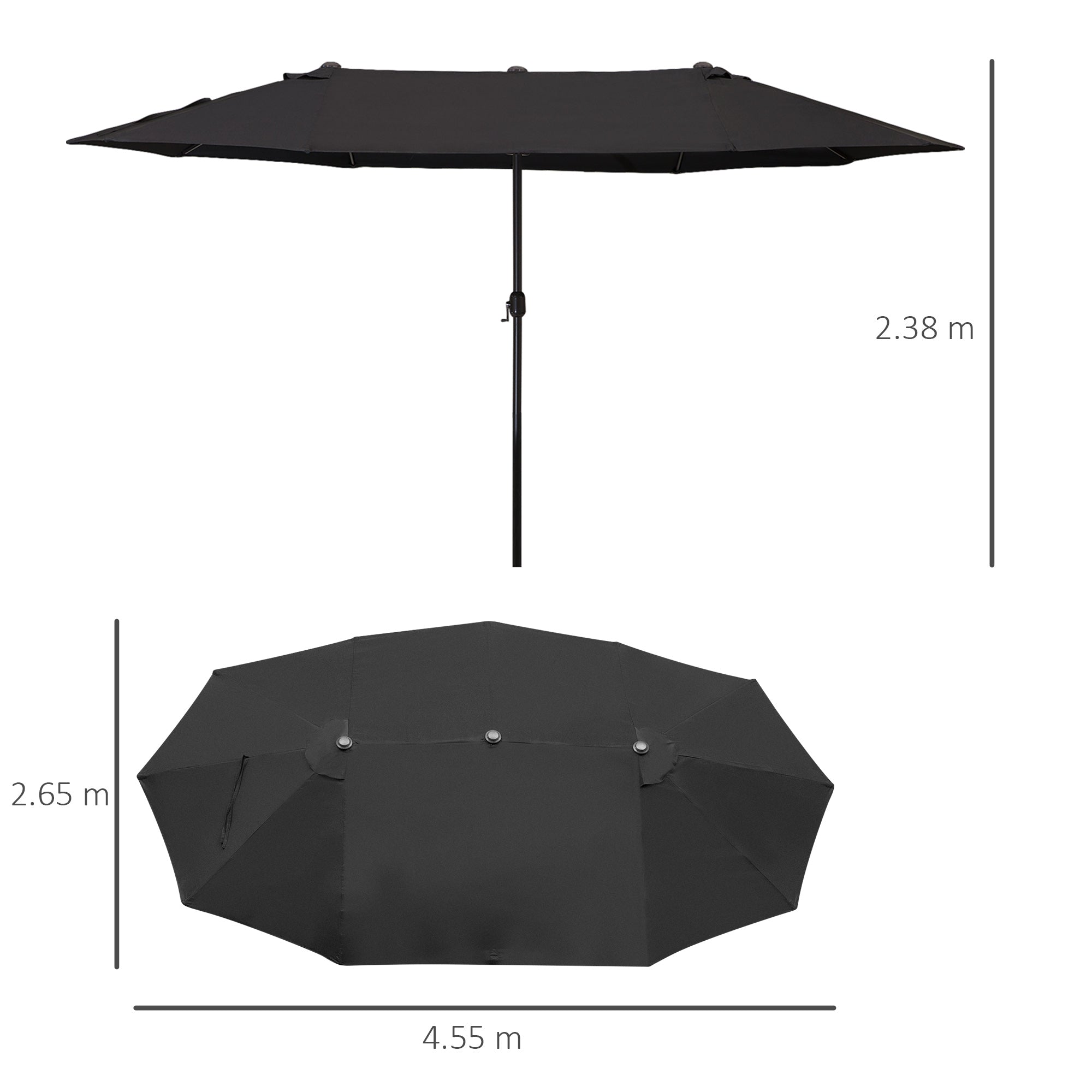 Double Garden Parasol 4.6m Outdoor Patio Sun Umbrella, Black