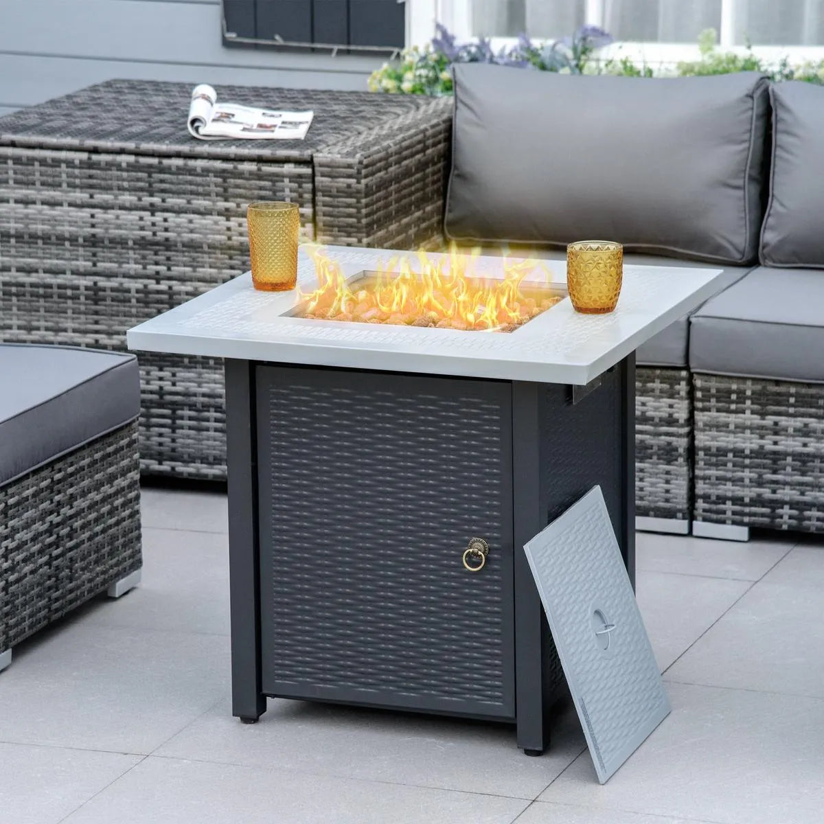 Gas Fire Pit Table, 40,000 BTU, 71×71cm, Black / Grey