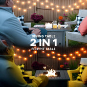 Gas Fire Pit Table Rattan-style Square, 40,000 BTU, Grey, Propane Smokeless with Thermocouple, Lava Rocks, Waterproof Cover, Spark Guard and Lid for Patio