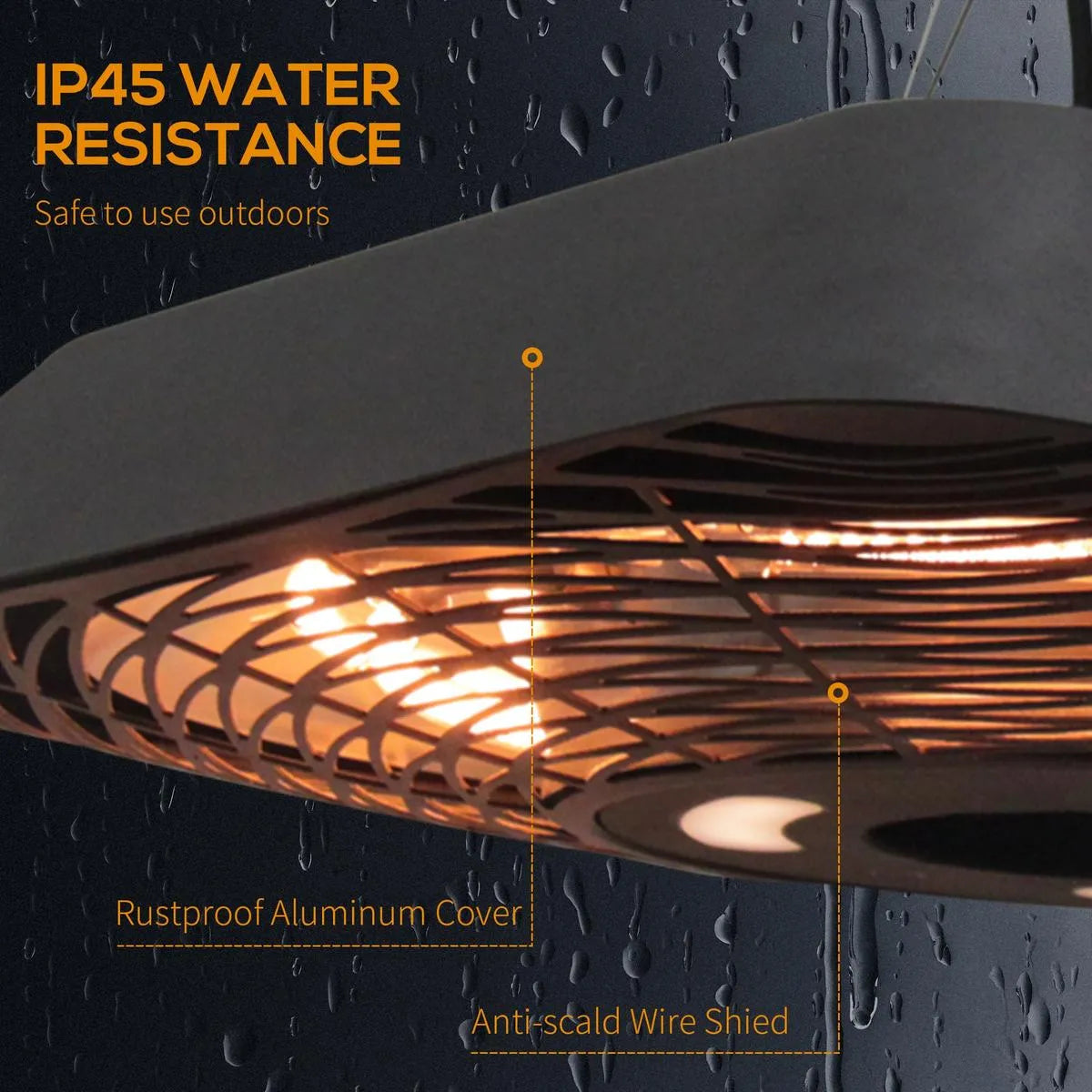 Electric Hanging Patio Heater 2000W Ceiling Mounted Halogen Heating Indoor Outdoor Remote Control Aluminium