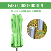 Double-Sided Sun Umbrella Canopy 4.6m Crank Shade with Cross Base, Green