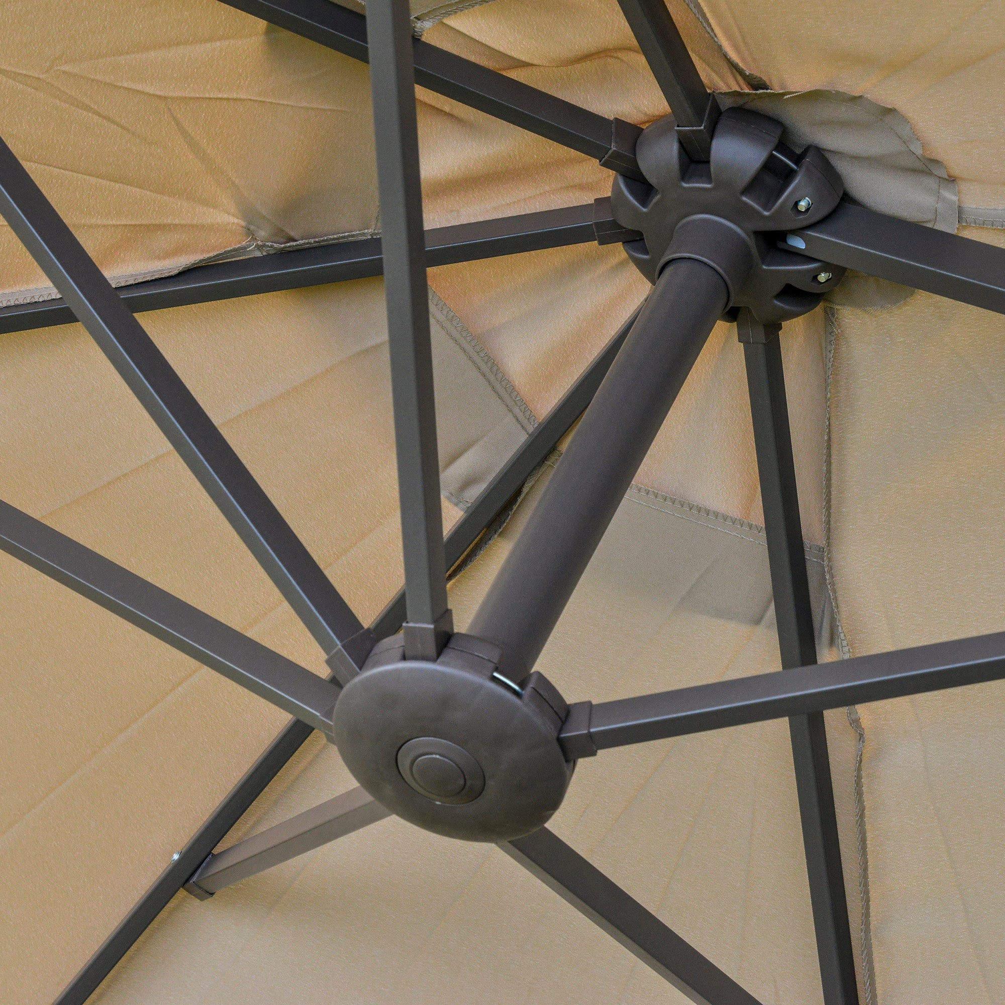 Double-Sided Sun Umbrella Canopy 4.6m Crank Shade with Cross Base, Khaki